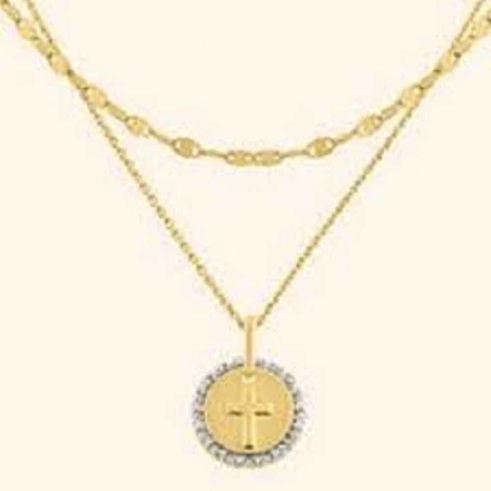 C22 Double Strand Gold Cross Necklace, Diamond-Accent 14k Gold over Silver